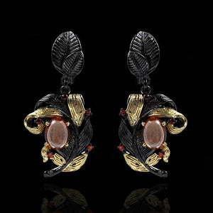 925 Silver Leaf Flower Earrings Crystal Jewelry