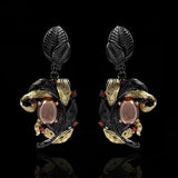 925 Silver Leaf Flower Earrings Crystal Jewelry