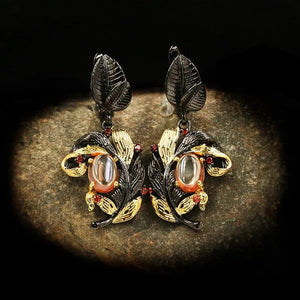 925 Silver Leaf Flower Earrings Crystal Jewelry