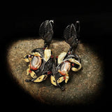 925 Silver Leaf Flower Earrings Crystal Jewelry