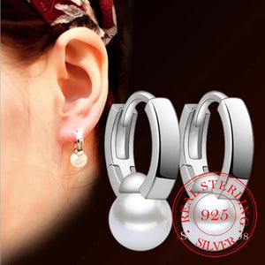 925 Sterling Silver Pearl Hoop Earrings Jewelry Woman Arrival