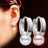 925 Sterling Silver Pearl Hoop Earrings Jewelry Woman Arrival