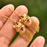 Ancient Craft Inlay Lion Tassel Earrings Ethnic Retro Wedding Jewelry