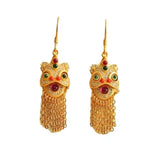Ancient Craft Inlay Lion Tassel Earrings Ethnic Retro Wedding Jewelry