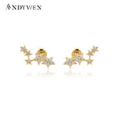 925 Silver Star Stud Earring Zircon CZ Crystal Jewelry