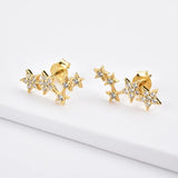 925 Silver Star Stud Earring Zircon CZ Crystal Jewelry