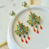 Hotan Jade Enamel Tassel Earrings Retro Cheongsam Hanfu Silver Jewelry