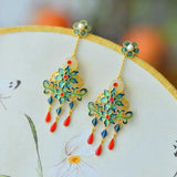 Hotan Jade Enamel Tassel Earrings Retro Cheongsam Hanfu Silver Jewelry