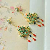 Hotan Jade Enamel Tassel Earrings Retro Cheongsam Hanfu Silver Jewelry