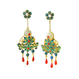 Hotan Jade Enamel Tassel Earrings Retro Cheongsam Hanfu Silver Jewelry