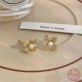 925 Silver Zircon Pearl Gardenia Earrings Korea Jewelry Women