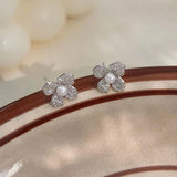 925 Silver Zircon Pearl Gardenia Earrings Korea Jewelry Women