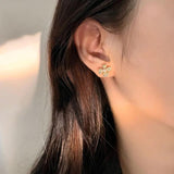 925 Silver Zircon Pearl Gardenia Earrings Korea Jewelry Women