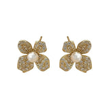 925 Silver Zircon Pearl Gardenia Earrings Korea Jewelry Women