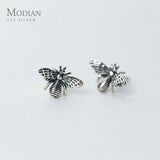 Vintage Bee Stud Earrings 925 Sterling Silver Insect Ear Studs Bijoux Jewelry