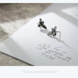 Vintage Bee Stud Earrings 925 Sterling Silver Insect Ear Studs Bijoux Jewelry