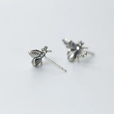 Vintage Bee Stud Earrings 925 Sterling Silver Insect Ear Studs Bijoux Jewelry