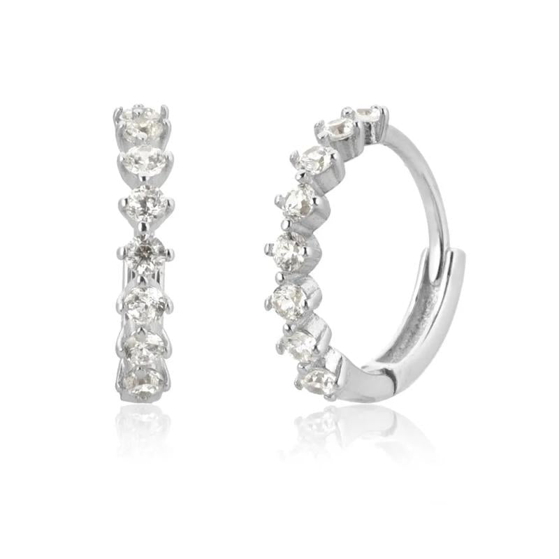 925 Silver 9.5mm Zircon CZ Clips Hoop Earring Wedding Jewelry