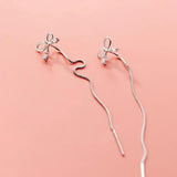 925 Silver Bowknot Threader Earrings Long Chain Drop Earrings Women Girls