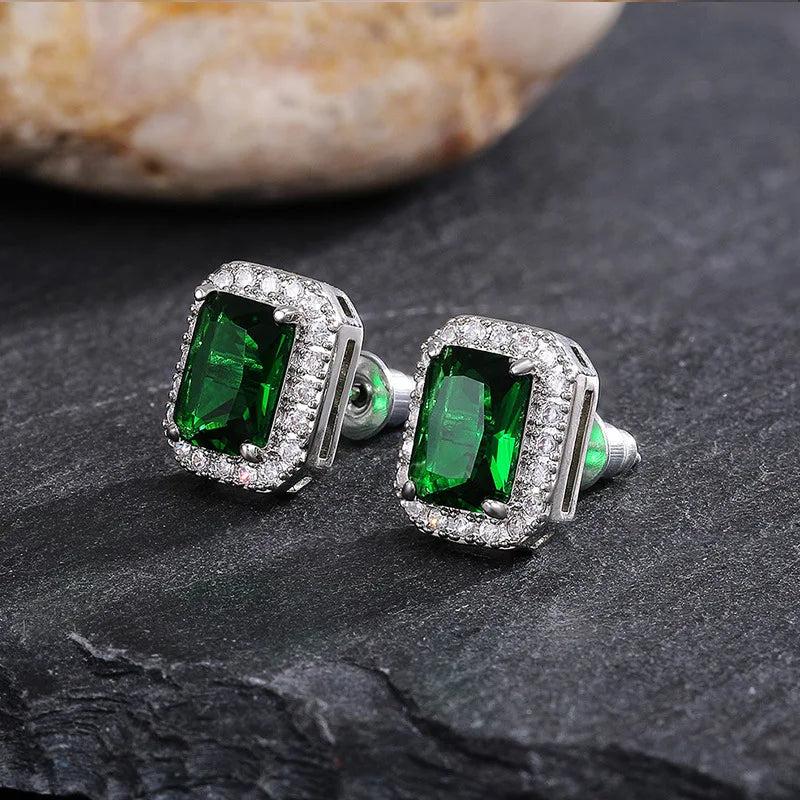 Emerald cz Stud Earring Real Filled Party Wedding Earrings for Women