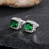 Emerald cz Stud Earring Real Filled Party Wedding Earrings for Women