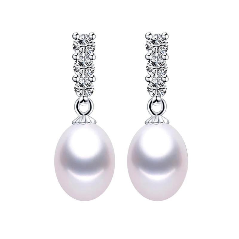 Freshwater Pearl Drop Earrings 925 Silver Zircon Jewelry for Women
