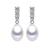 Freshwater Pearl Drop Earrings 925 Silver Zircon Jewelry for Women