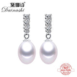 Freshwater Pearl Drop Earrings 925 Silver Zircon Jewelry for Women
