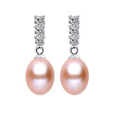 Freshwater Pearl Drop Earrings 925 Silver Zircon Jewelry for Women