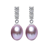 Freshwater Pearl Drop Earrings 925 Silver Zircon Jewelry for Women