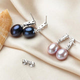 Freshwater Pearl Drop Earrings 925 Silver Zircon Jewelry for Women