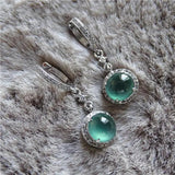 Green Chalcedony Earrings with Diamonds, Silver Jewelry