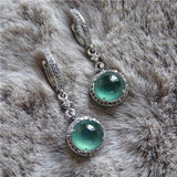 Green Chalcedony Earrings with Diamonds, Silver Jewelry