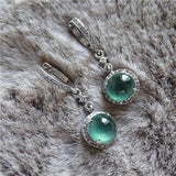 Green Chalcedony Earrings with Diamonds, Silver Jewelry