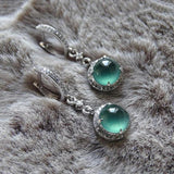 Green Chalcedony Earrings with Diamonds, Silver Jewelry