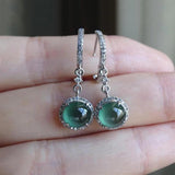 Green Chalcedony Earrings with Diamonds, Silver Jewelry