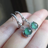 Green Chalcedony Earrings with Diamonds, Silver Jewelry
