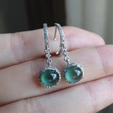 Green Chalcedony Earrings with Diamonds, Silver Jewelry