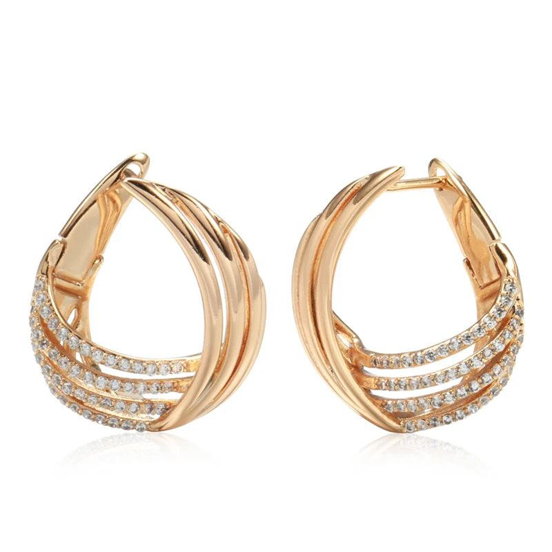 Twist 585 Large Hoops Zircon Earrings for Women Party Wedding