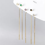 925 Silver Colorful Zircon Tassel Chain Earrings Long Dangle Earring