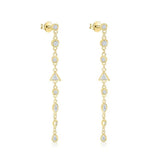925 Silver Long Tassel Dangle Earrings Geometric Zircon