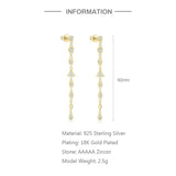 925 Silver Long Tassel Dangle Earrings Geometric Zircon