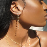 925 Silver Long Tassel Dangle Earrings Geometric Zircon