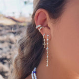 925 Silver Long Tassel Dangle Earrings Geometric Zircon