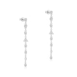 925 Silver Long Tassel Dangle Earrings Geometric Zircon