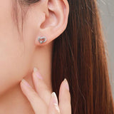 925 Silver Heart Zircon Stud Earrings Women Wedding Jewelry