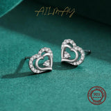 925 Silver Heart Zircon Stud Earrings Women Wedding Jewelry