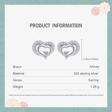 925 Silver Heart Zircon Stud Earrings Women Wedding Jewelry