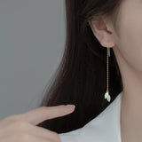Trustdavis 925 Silver Glaze Leaves Chain Earrings