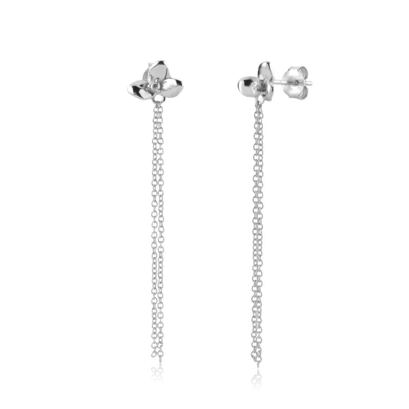 925 Sterling Silver CAMILLE Long Chain Flower Stud Earring Women Jewelry